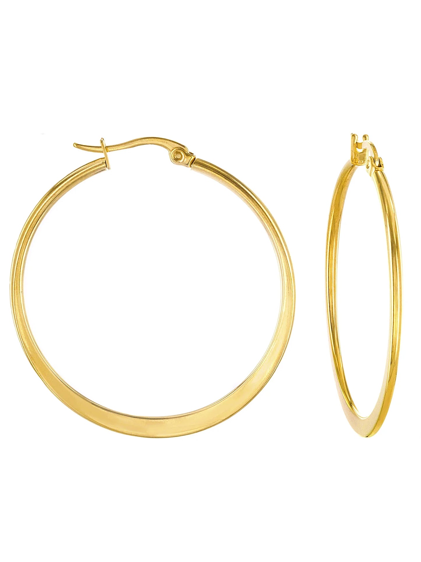 Elevate Your Style with ELYA Women's Gold Plated Polished Flat Hoop Earrings - 38mm