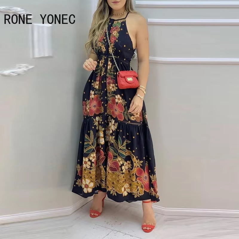 Elevate Your Summer Style with Our Elegant Floral Print Sleeveless Maxi Dress