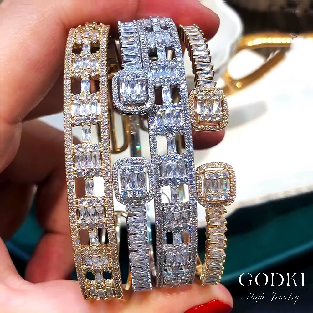 Trendy Luxury Stackable Bangle Cuff for Women Wedding Full Cubic Zircon Crystal CZ Dubai Bracelet Party Jewelry 2020