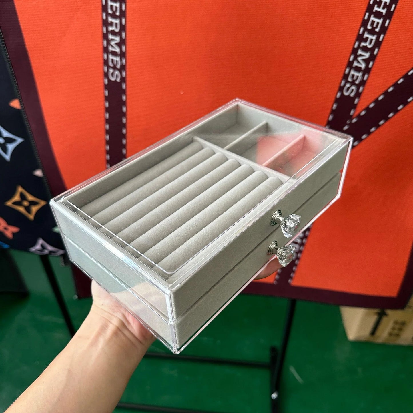 Large Empress Multi-Grid Velvet Jewelry Box