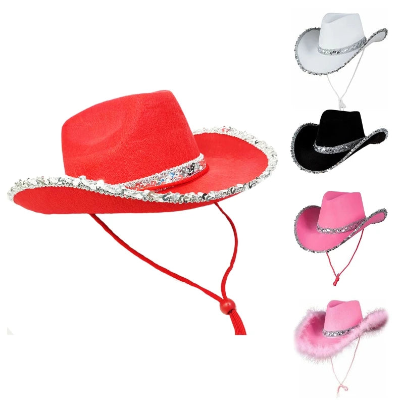 Sequin Cowgirl Hat Women Bachelorette Party Cowboy Hats Party Props Cowgirl Cosplay for Women Party Birthday Party Hats