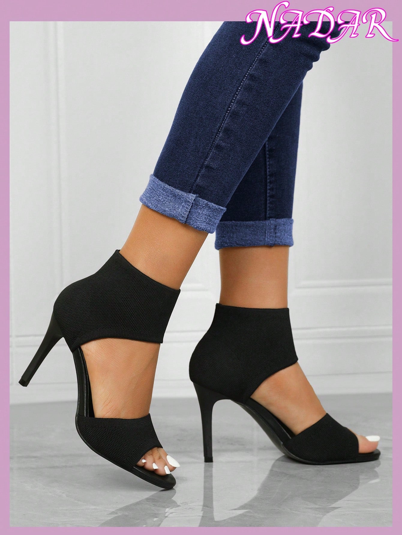 Women'S Minimalist Thick High Heel Knitted Sandals, Casual Solid Color anti Slip Sandals