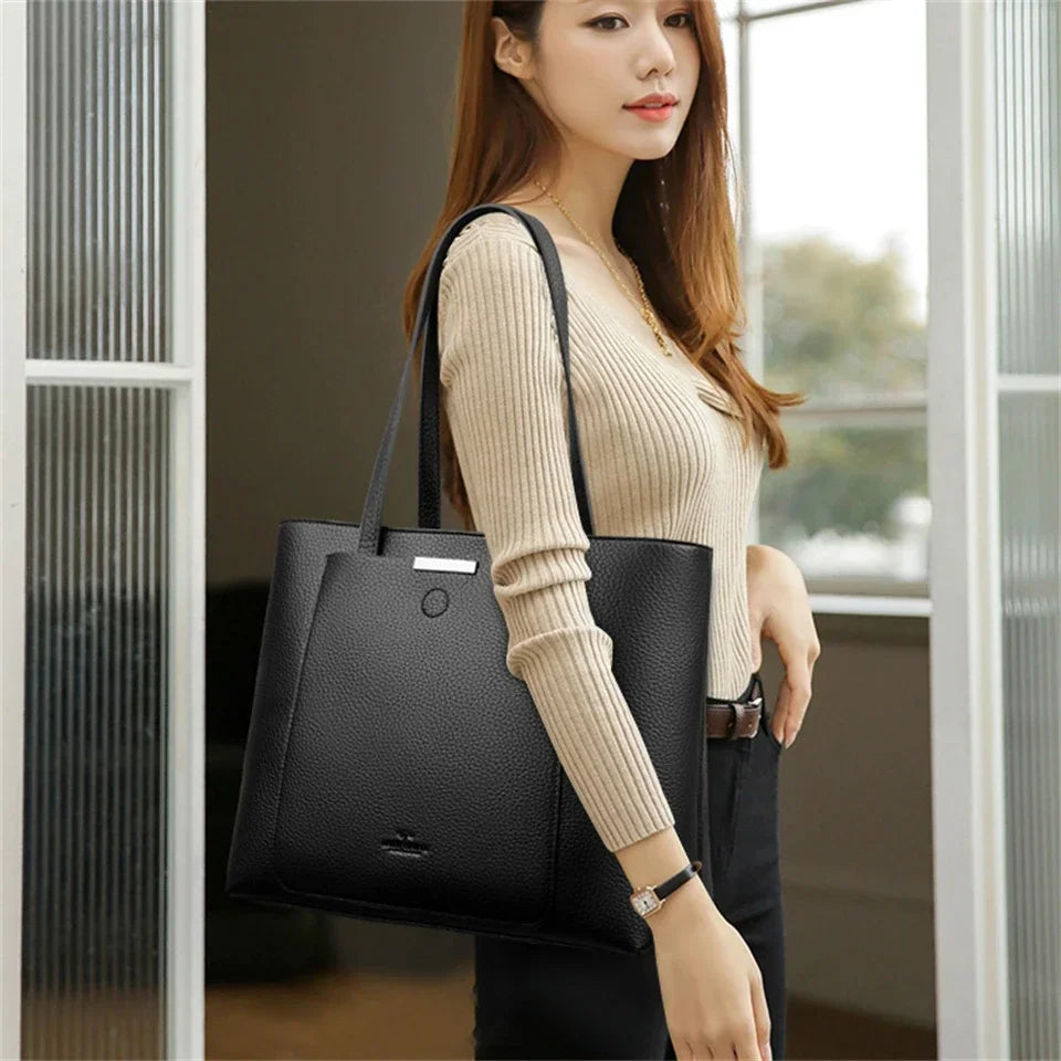 Genuine Brand Soft Pu Leather Hand Bags Big Handbags Women Shoulder Bags for Laptop Luxury Designer Tote Shopping Top Handle Bag