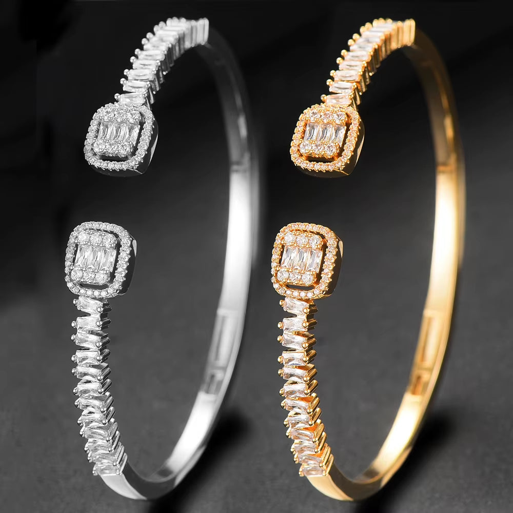 Trendy Luxury Stackable Bangle Cuff for Women Wedding Full Cubic Zircon Crystal CZ Dubai Bracelet Party Jewelry 2020