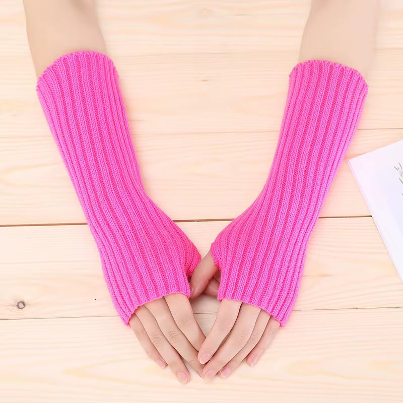 New Women Fingerless Gloves Arm Warmers Goth Knitted Kawaii Work Gloves Ankle Wrist Sleeves Harajuku Anime Cosplay Accessories