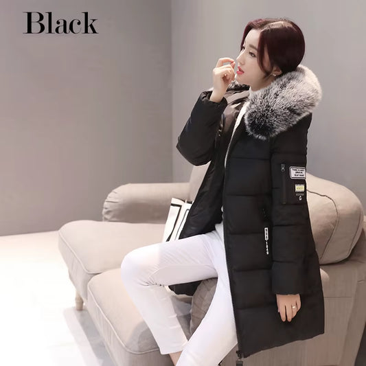 2024 Winter Women Parka Coats Long Cotton Casual Fur Hooded Jackets Thick Warm Slim-Fit Jacket Female Overcoat Clothing