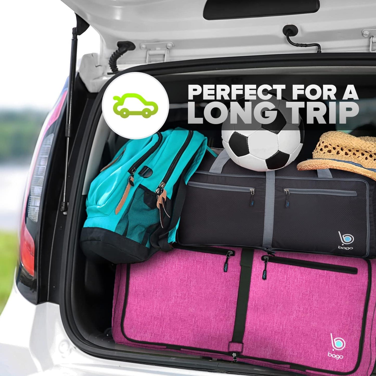 Large Foldable Duffel Bags for Traveling Women & Men - 80L Packable Duffle Bag for Travel with Shoe Compartment - Water Repellant, Heavy Duty, Lightweight Folding & Collapsible (Snowpink)