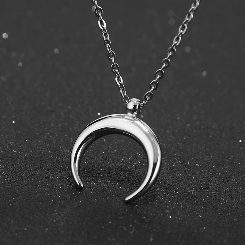 50Cm Exquisite Stainless Steel OX Moon Necklace Half Moon Necklaces Pendants DIY Gift Jewelry
