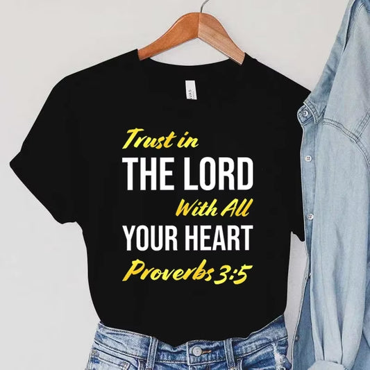 Bible Verse Quote Women'S Clothing Christian Female Vintage T Shirts Trust in the Lord with All Your Heart Print Women T-Shirts