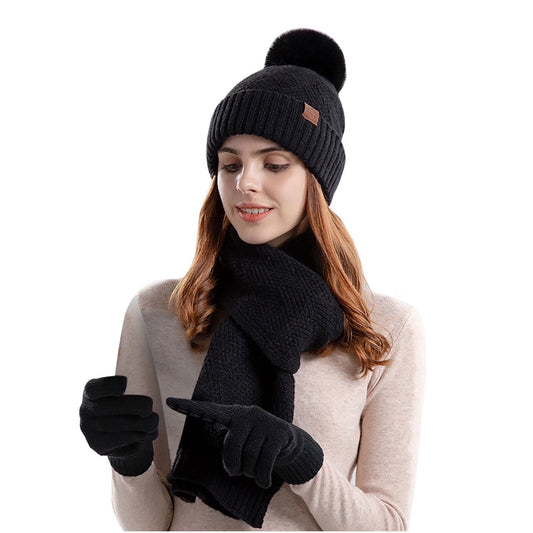 Hat Scarf and Gloves Set for Women,Winter Warm Scarfs,Gloves,Hat Combo for Women,Knitting Beanie Hat,Infinity Scarf,Touch Screen Lined Matching Gloves Set for Women