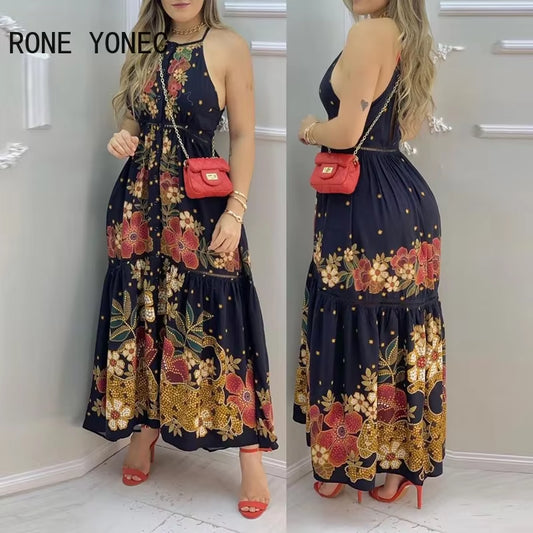 Elevate Your Summer Style with Our Elegant Floral Print Sleeveless Maxi Dress