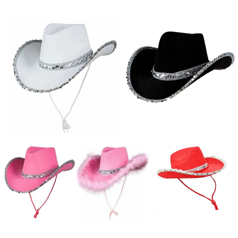 Sequin Cowgirl Hat Women Bachelorette Party Cowboy Hats Party Props Cowgirl Cosplay for Women Party Birthday Party Hats