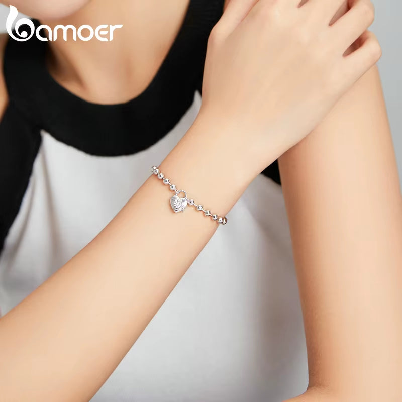 BAMEOR Silver Bead Chain Bracelet 925 Sterling Silver Simple Love Chain Women Fashion Basic Bracelets SCB203