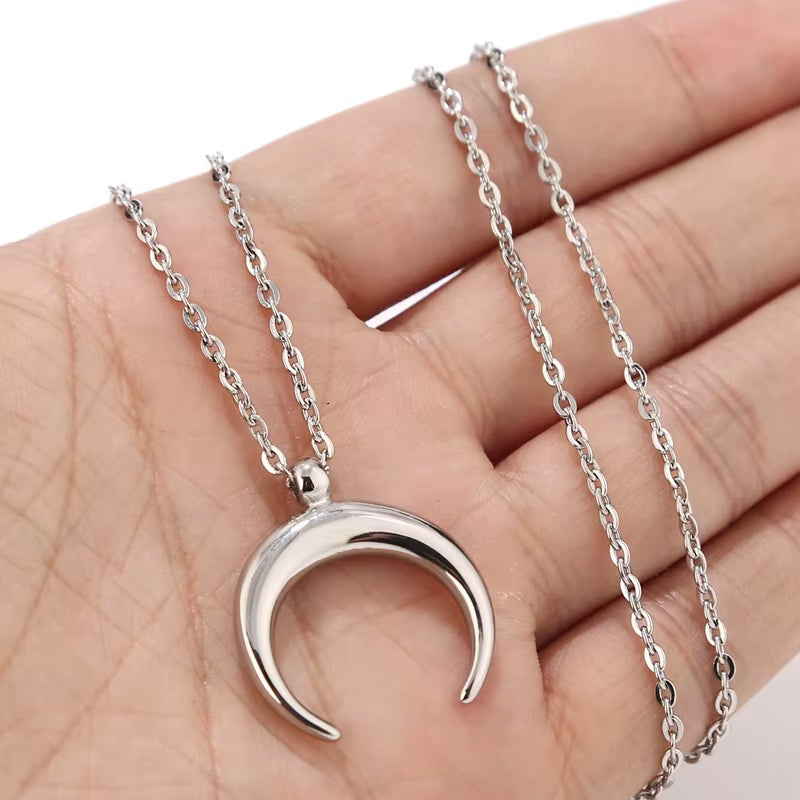 50Cm Exquisite Stainless Steel OX Moon Necklace Half Moon Necklaces Pendants DIY Gift Jewelry