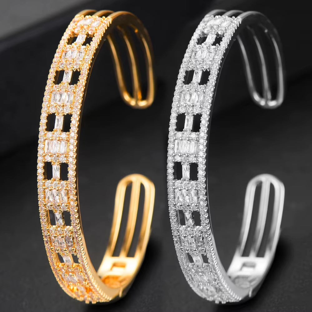 Trendy Luxury Stackable Bangle Cuff for Women Wedding Full Cubic Zircon Crystal CZ Dubai Bracelet Party Jewelry 2020