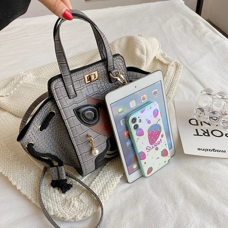 Leather Women'S Bags 2024 Hit New Fashion Beauty Printing Ladies Hand Bags Luxury Designer Party Shopper Female Shoulder Bag