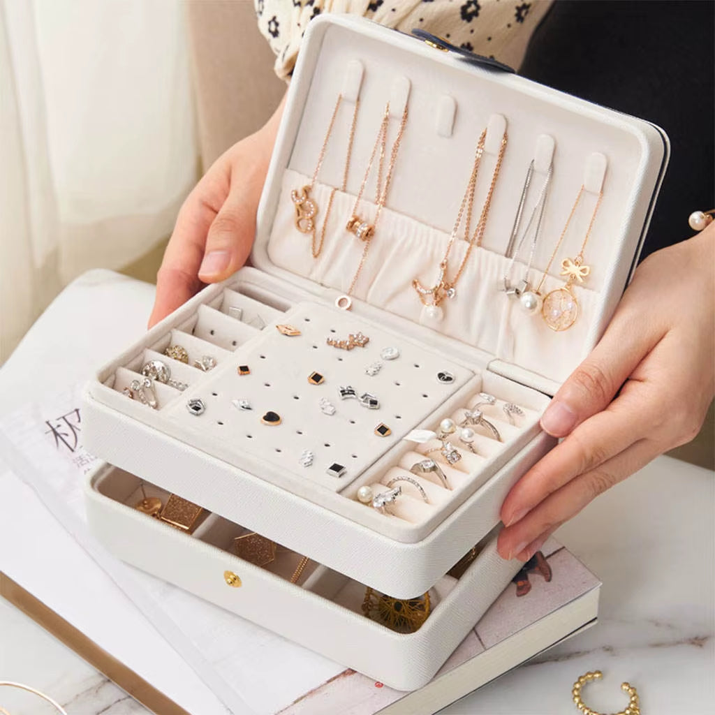 Double Layer Jewelry Organizer Display Travel Jewelry Storage Box Case Large Space Holder for Earrings Necklaces Women Gift Box