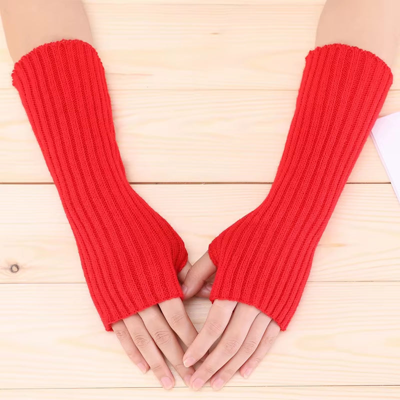 New Women Fingerless Gloves Arm Warmers Goth Knitted Kawaii Work Gloves Ankle Wrist Sleeves Harajuku Anime Cosplay Accessories