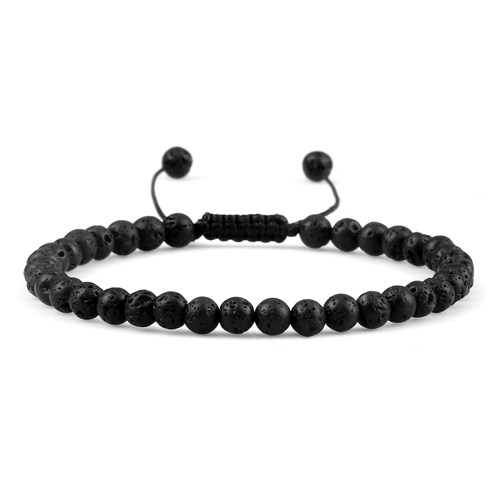 Adjustable Mini Natural Stone Lava Tiger Eye Beaded Bracelets & Bangle for Women Men Chakra Beads Braided Bracelet Charm Jewelry