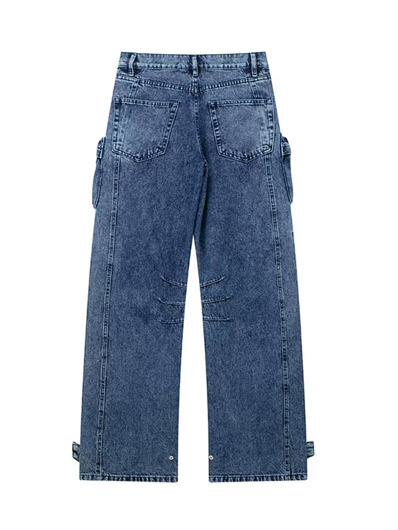 Women'S Jeans High Waist Solid Color Multiple Pockets Straight Wide Leg Cargo Denim Pants 2026 Summer New Fashion 29L6499