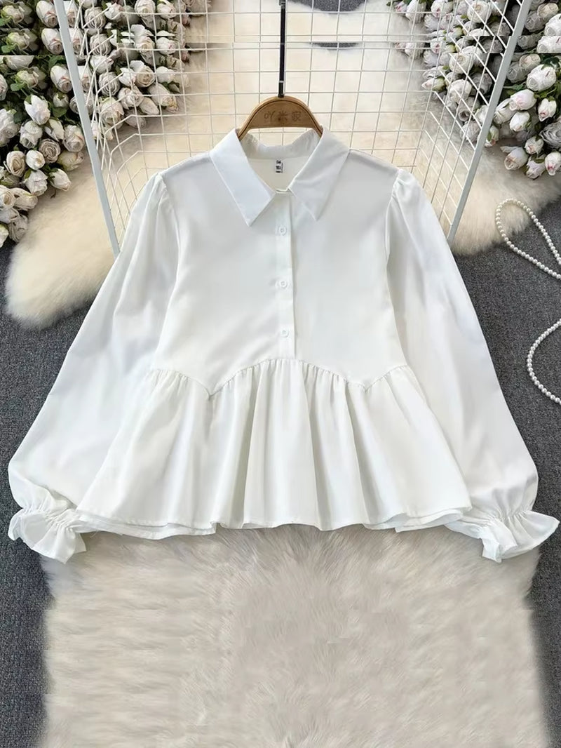 Spring Autumn Women'S Vest Two Piece Set Long Sleeved Waist Lotus Leaf Shirt Two Piece Set Denim Vest Tank Top Women'S Top ML572