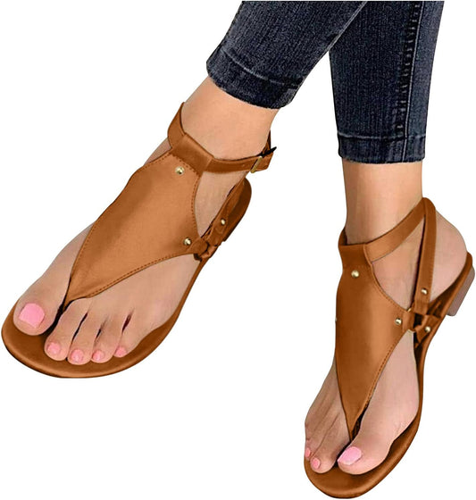 Beach Sandals Casual Summer,Fashion Slip-On Ankel Strap Crystal Sandals Roman Shoes Casual Summer Beach Sandals, Brown, 8