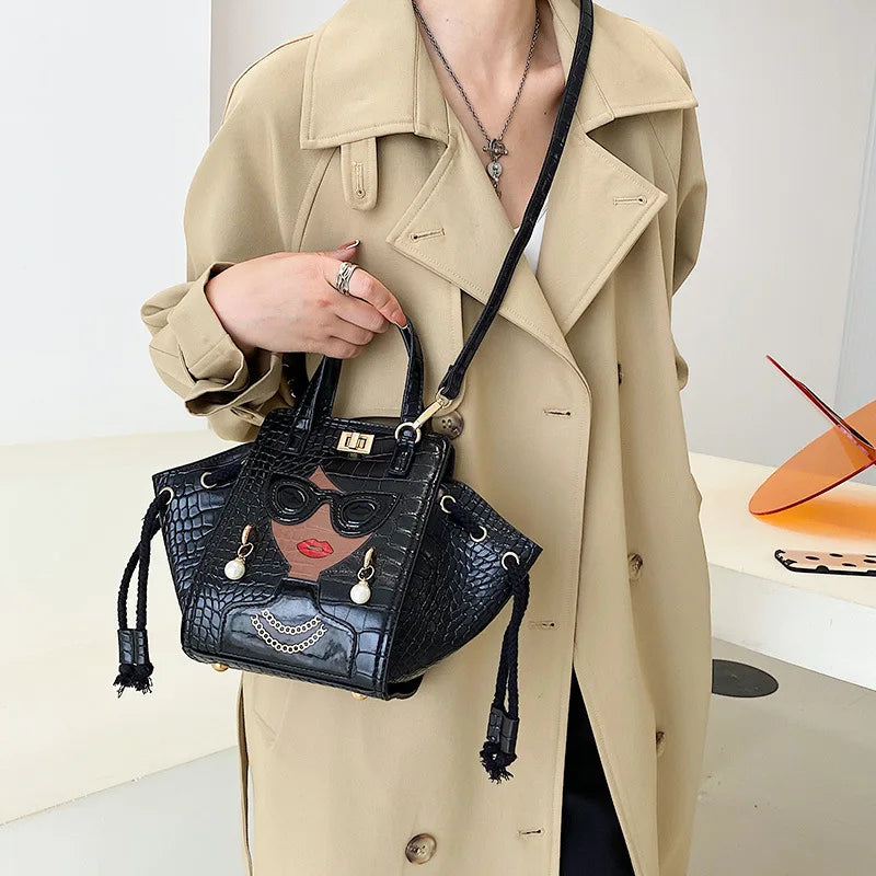 Leather Women'S Bags 2024 Hit New Fashion Beauty Printing Ladies Hand Bags Luxury Designer Party Shopper Female Shoulder Bag