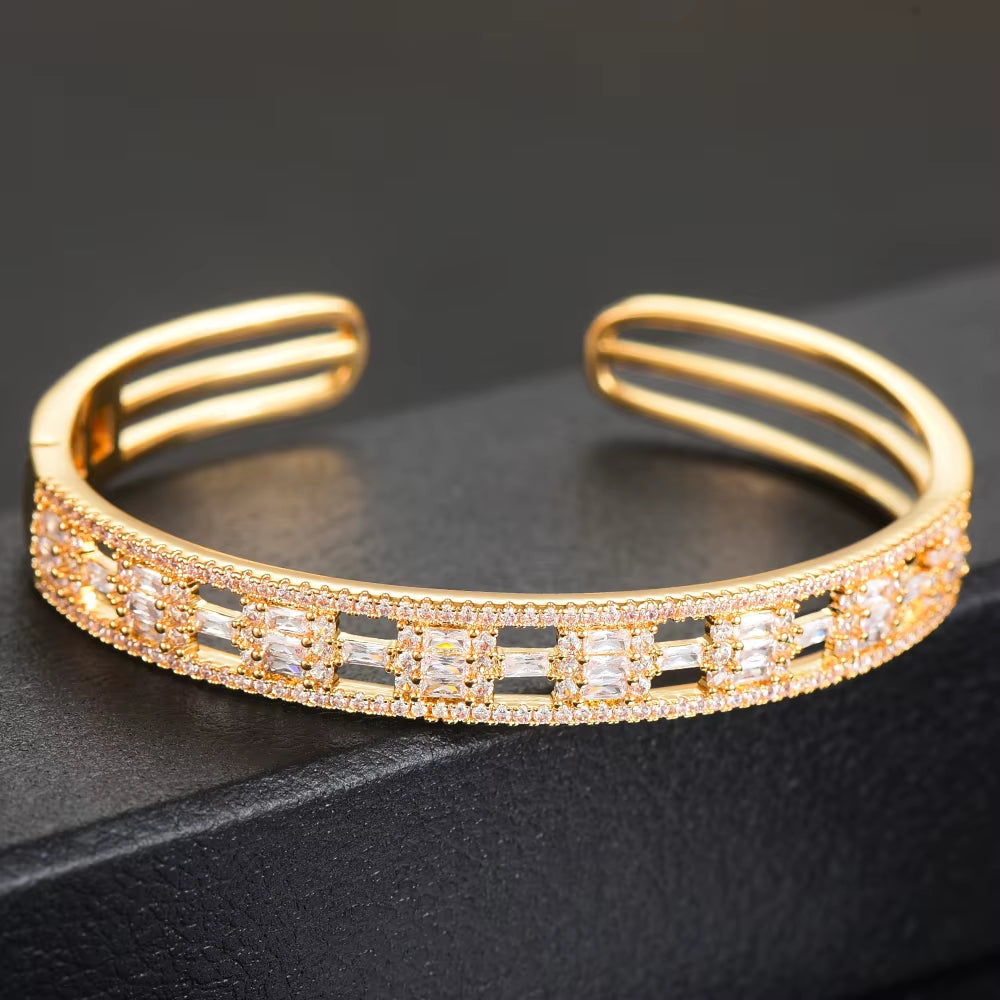 Trendy Luxury Stackable Bangle Cuff for Women Wedding Full Cubic Zircon Crystal CZ Dubai Bracelet Party Jewelry 2020