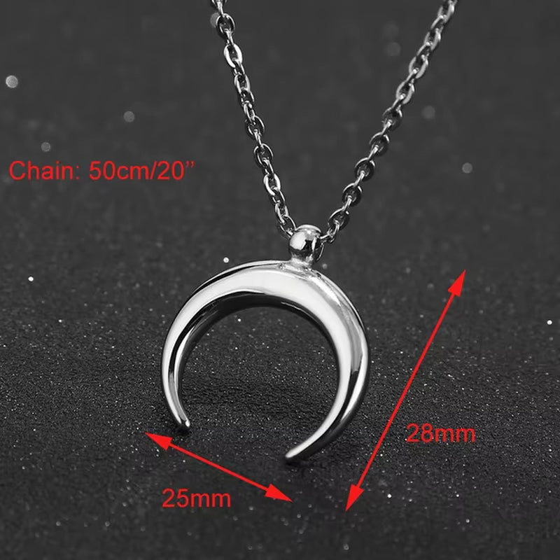 50Cm Exquisite Stainless Steel OX Moon Necklace Half Moon Necklaces Pendants DIY Gift Jewelry