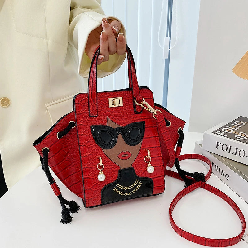 Leather Women'S Bags 2024 Hit New Fashion Beauty Printing Ladies Hand Bags Luxury Designer Party Shopper Female Shoulder Bag