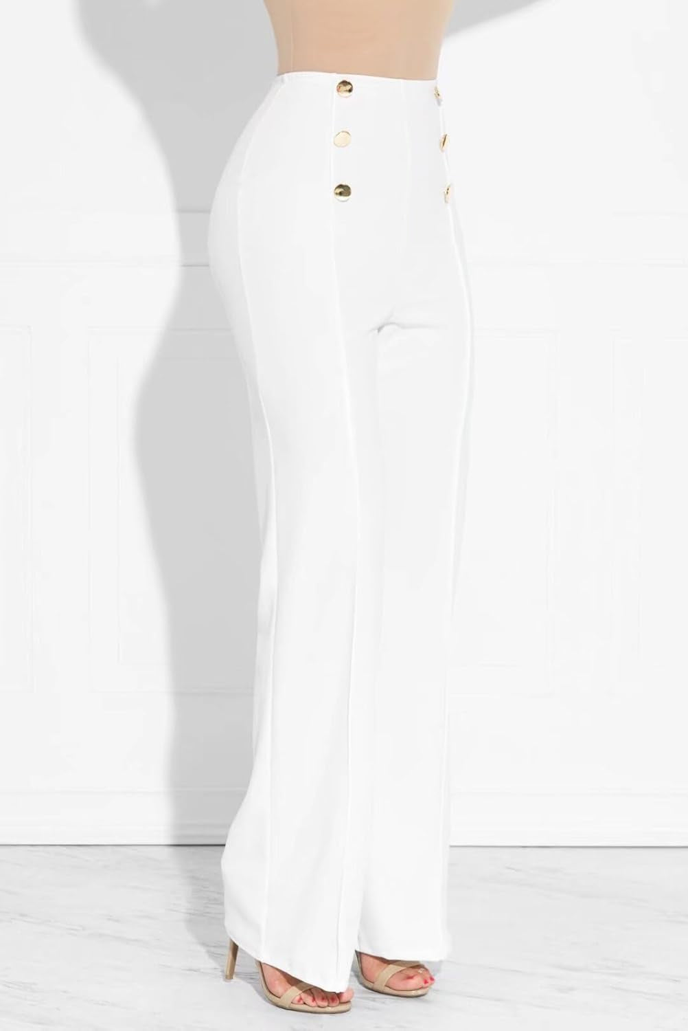 Empress Stretchy High Waisted Wide Leg Button-Down Pants with flare