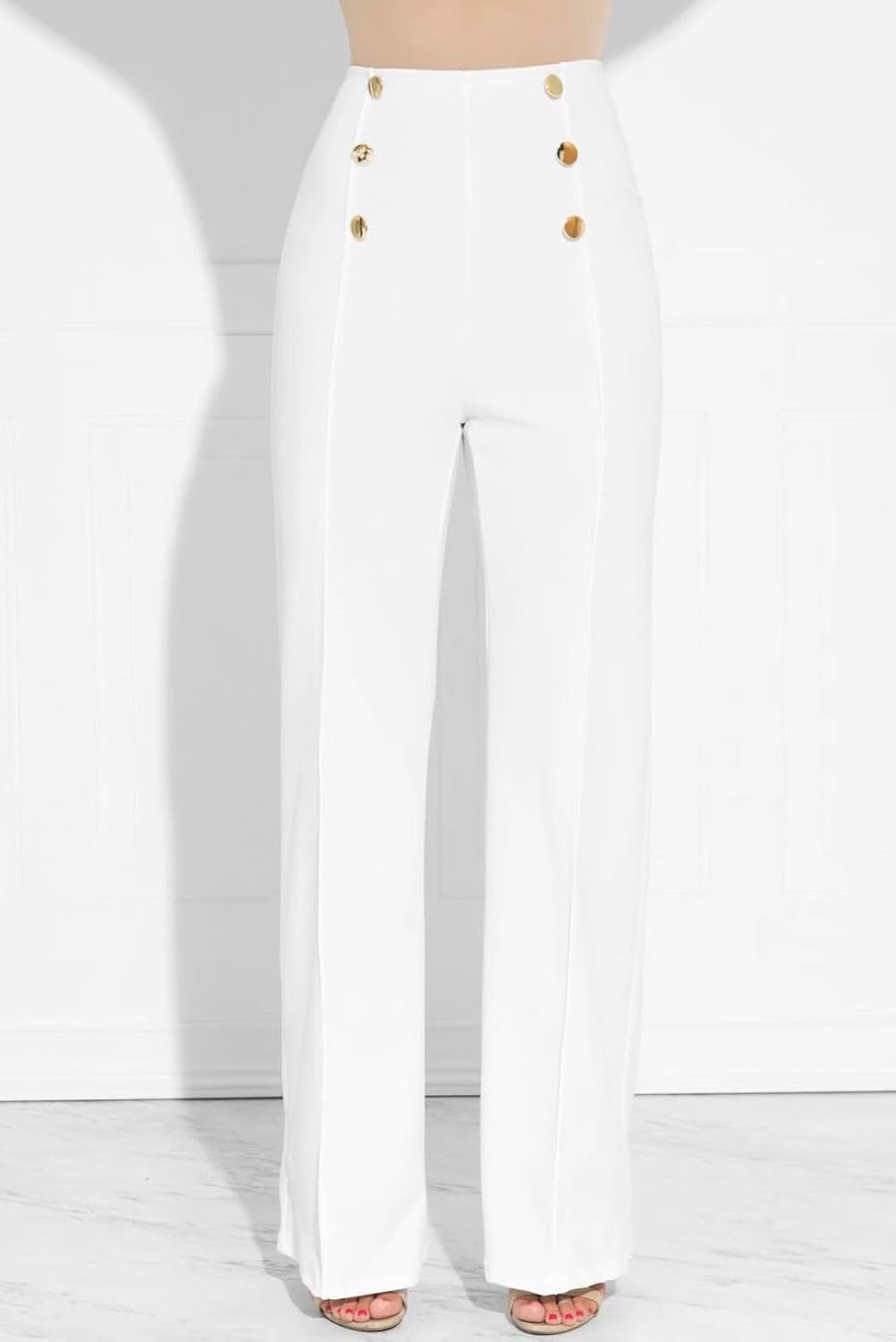 Empress Stretchy High Waisted Wide Leg Button-Down Pants with flare
