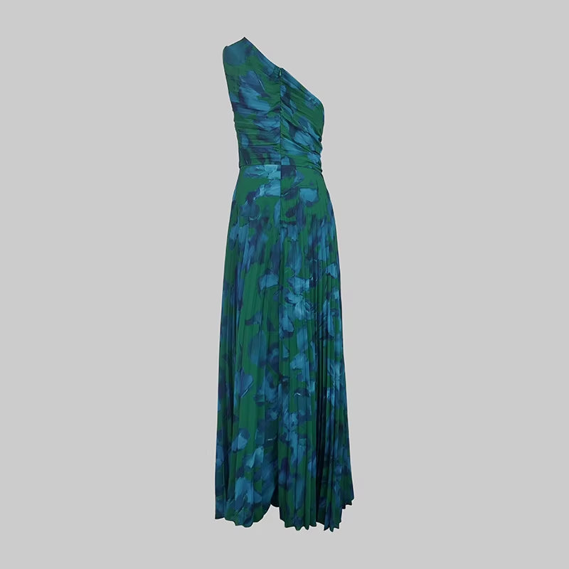 Step Out in Style: Krismile One Shoulder Leopard Pleated Maxi Dress for Women - Perfect for Evening Parties and Summer Events!