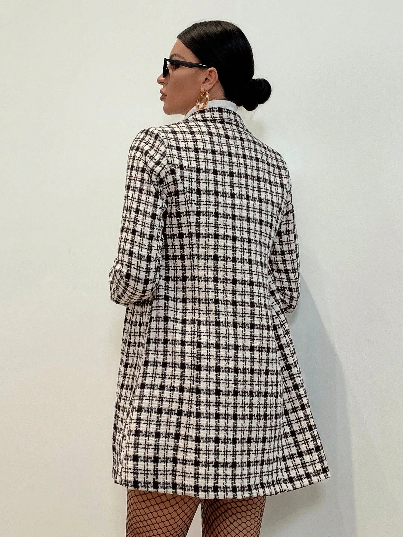 Chic Aveloria Plaid Double Breasted Tweed Overcoat for Women - Elegant Regular Fit Workwear in Apricot