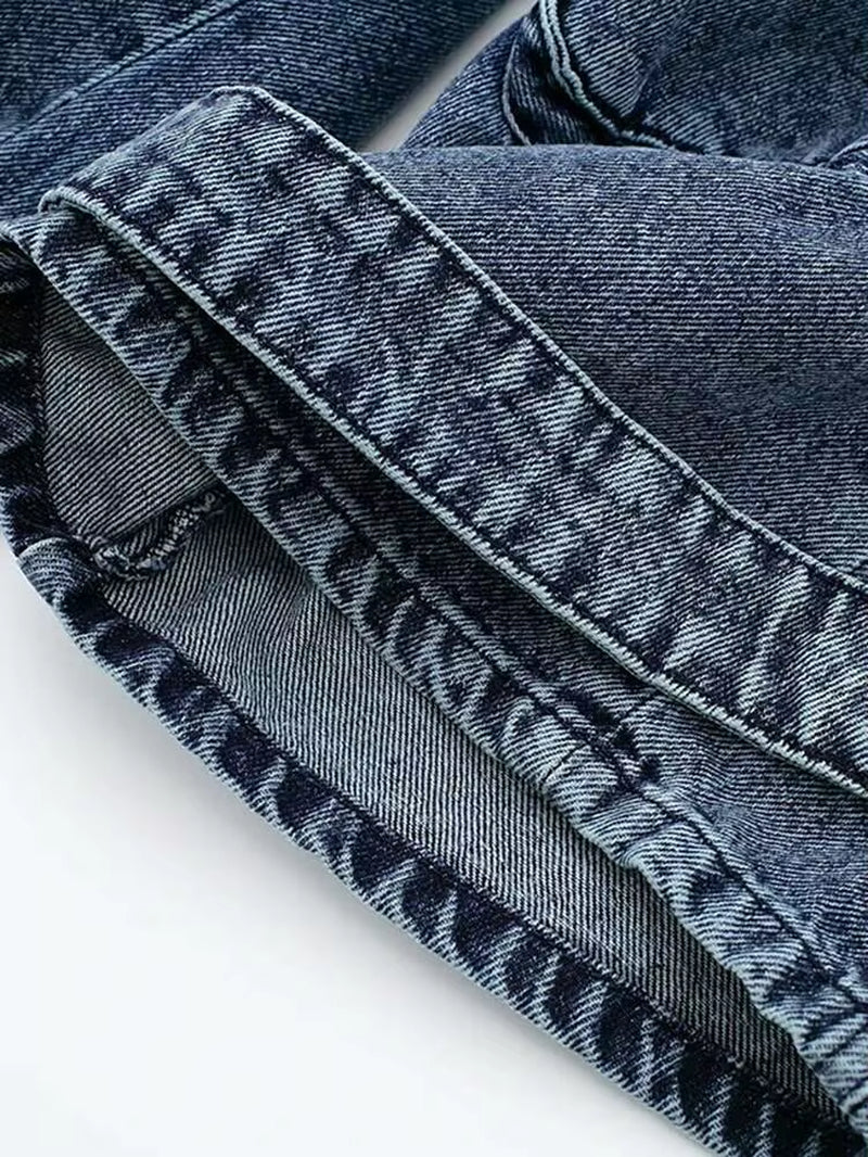 Women'S Jeans High Waist Solid Color Multiple Pockets Straight Wide Leg Cargo Denim Pants 2026 Summer New Fashion 29L6499