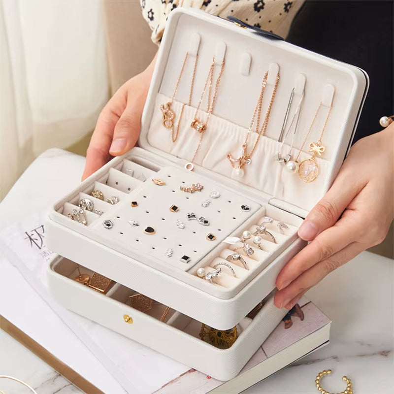 Double Layer Jewelry Organizer Display Travel Jewelry Storage Box Case Large Space Holder for Earrings Necklaces Women Gift Box