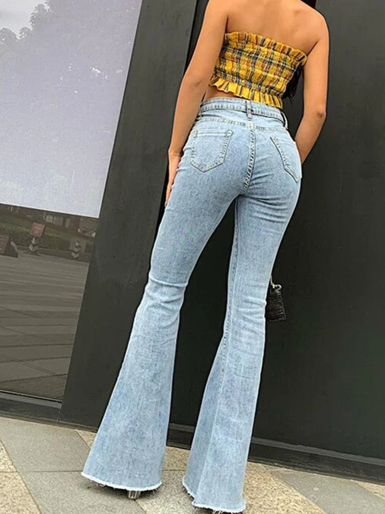 Channel Your Inner Trendsetter with Vintage Y2K Flare Jeans - The Ultimate High-Waisted Must-Have for Modern Street Style!