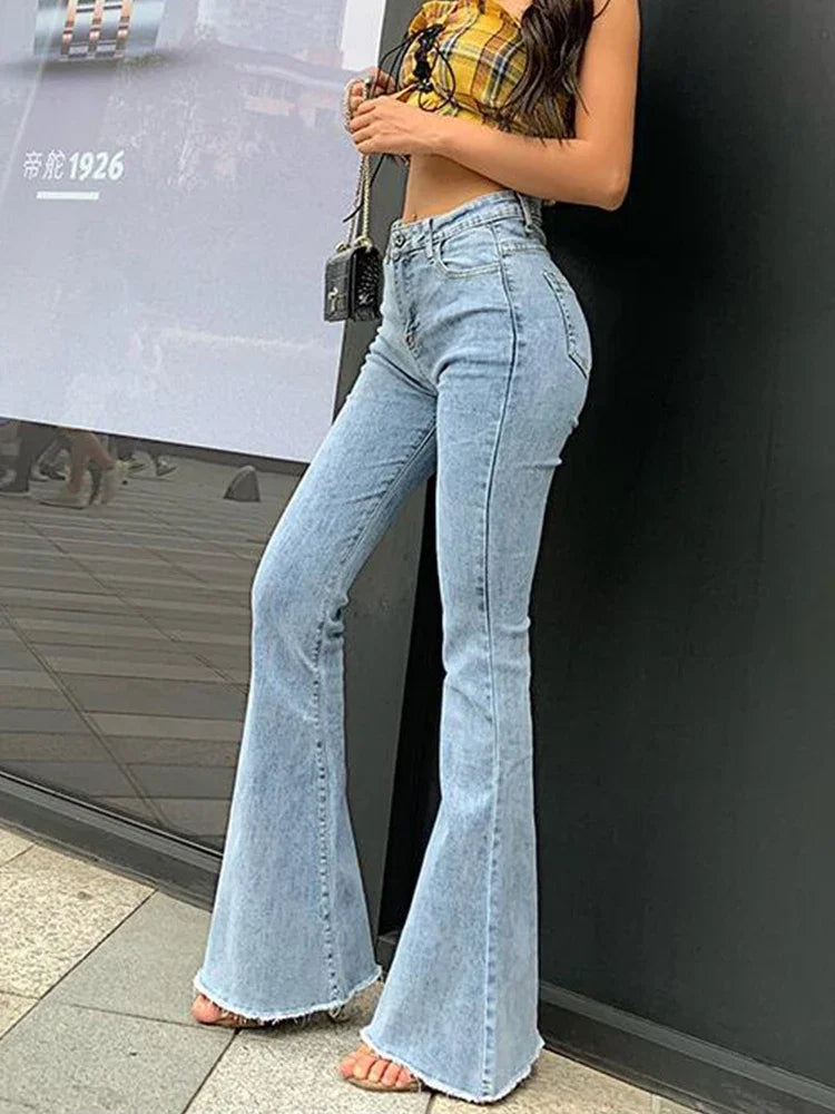Channel Your Inner Trendsetter with Vintage Y2K Flare Jeans - The Ultimate High-Waisted Must-Have for Modern Street Style!