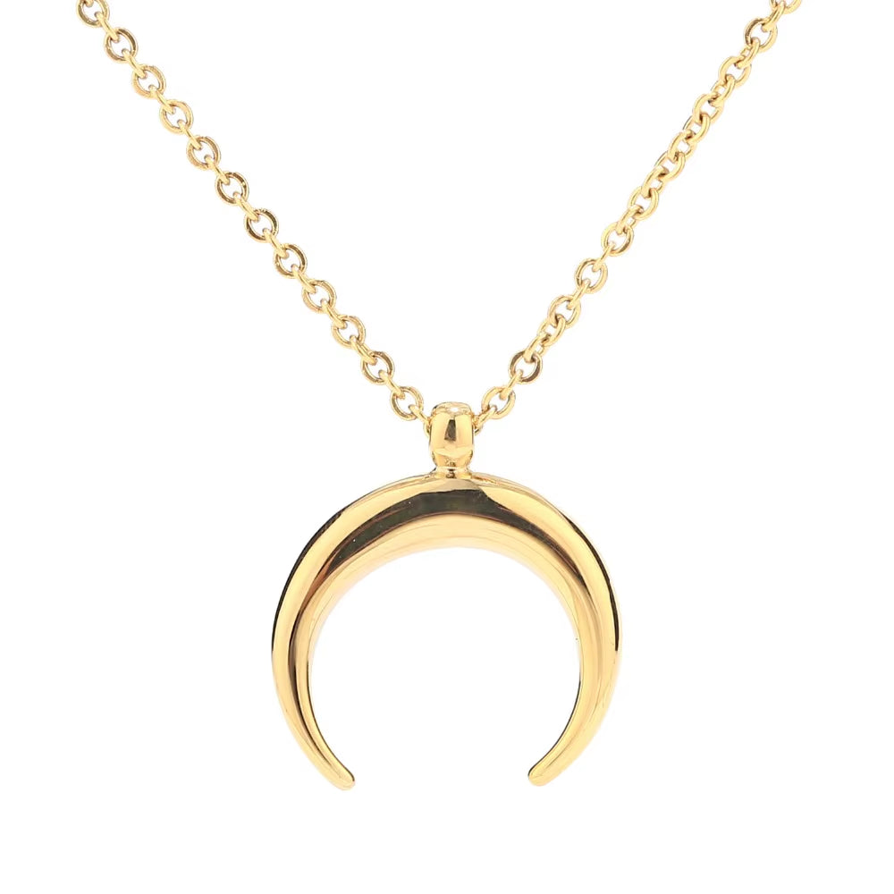 50Cm Exquisite Stainless Steel OX Moon Necklace Half Moon Necklaces Pendants DIY Gift Jewelry