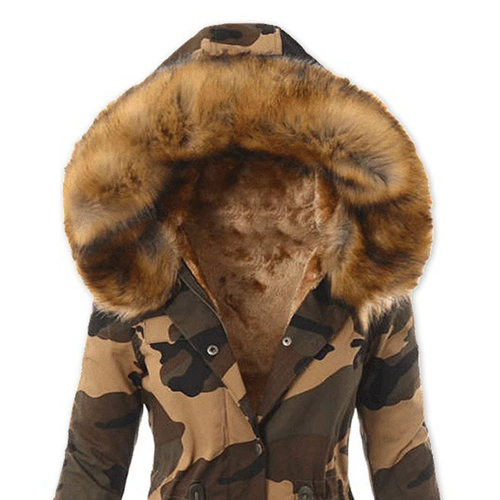 Stay Warm and Stylish: Trendy Thickened Fleece Lined Women’s Camouflage Jacket with Turtleneck and Button Closure