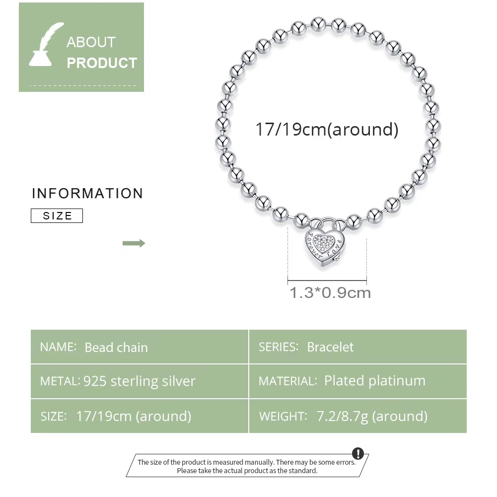 BAMEOR Silver Bead Chain Bracelet 925 Sterling Silver Simple Love Chain Women Fashion Basic Bracelets SCB203