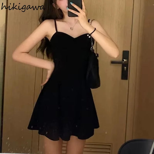 Women Clothing Sets Lantern Sleeve Short Loose Shirts with Black Solid 2025 Korean Fashion Women'S Dress Two Piece Suit