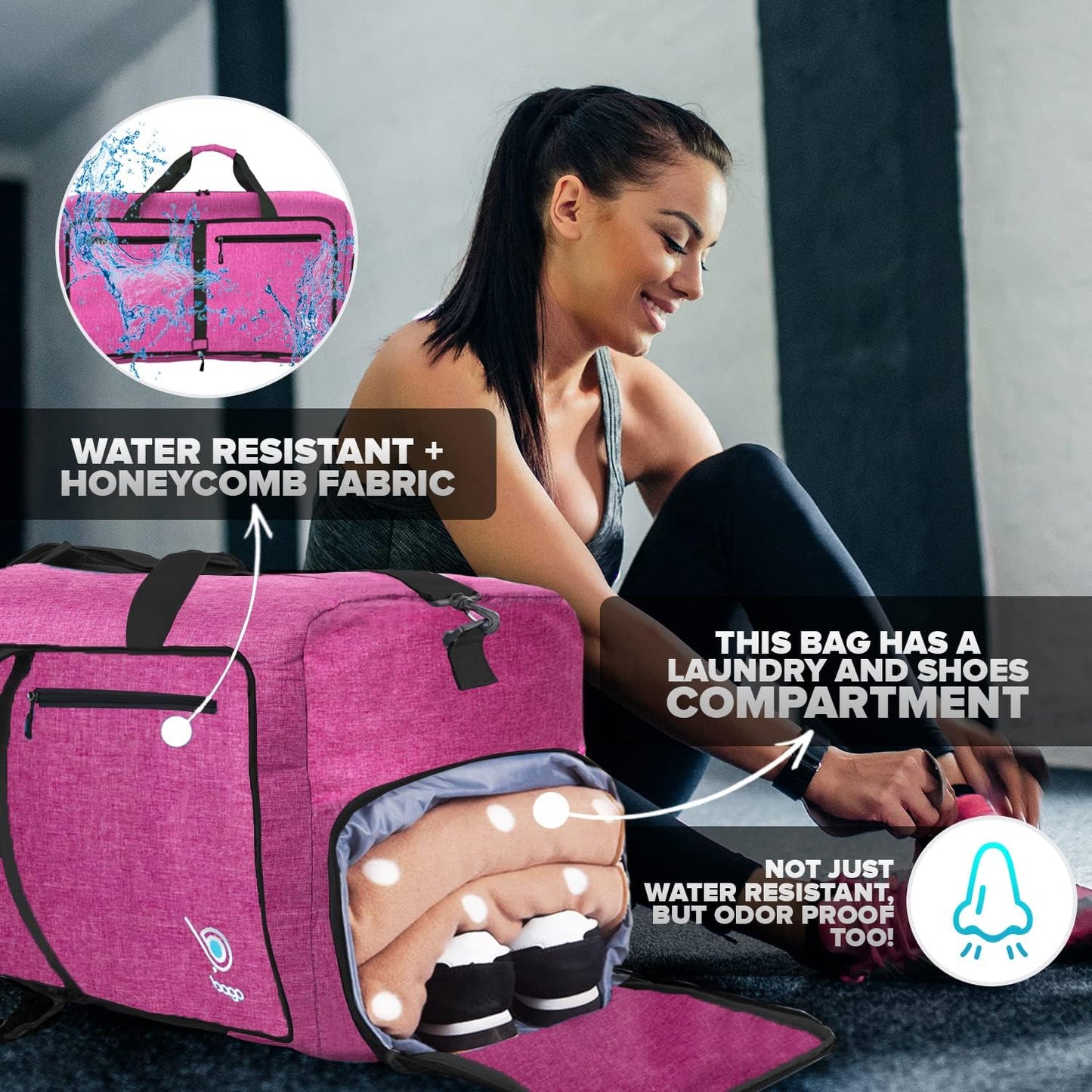 Large Foldable Duffel Bags for Traveling Women & Men - 80L Packable Duffle Bag for Travel with Shoe Compartment - Water Repellant, Heavy Duty, Lightweight Folding & Collapsible (Snowpink)