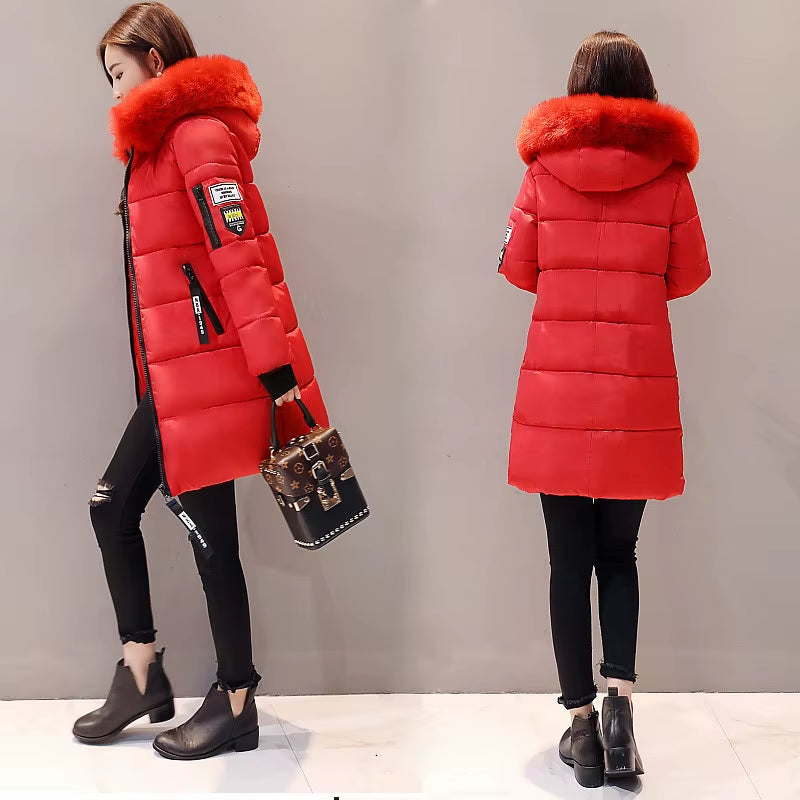 2024 Winter Women Parka Coats Long Cotton Casual Fur Hooded Jackets Thick Warm Slim-Fit Jacket Female Overcoat Clothing