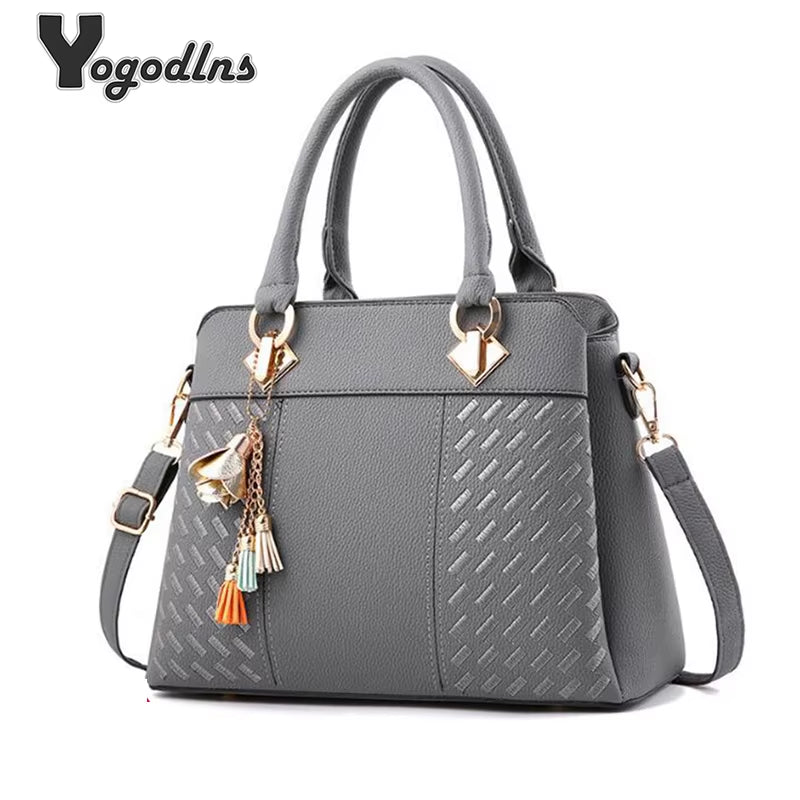 Fashion Women Handbags Tassel PU Leather Totes Bag Top-Handle Embroidery Crossbody Bag Shoulder Bag Lady Simple Style Hand Bags
