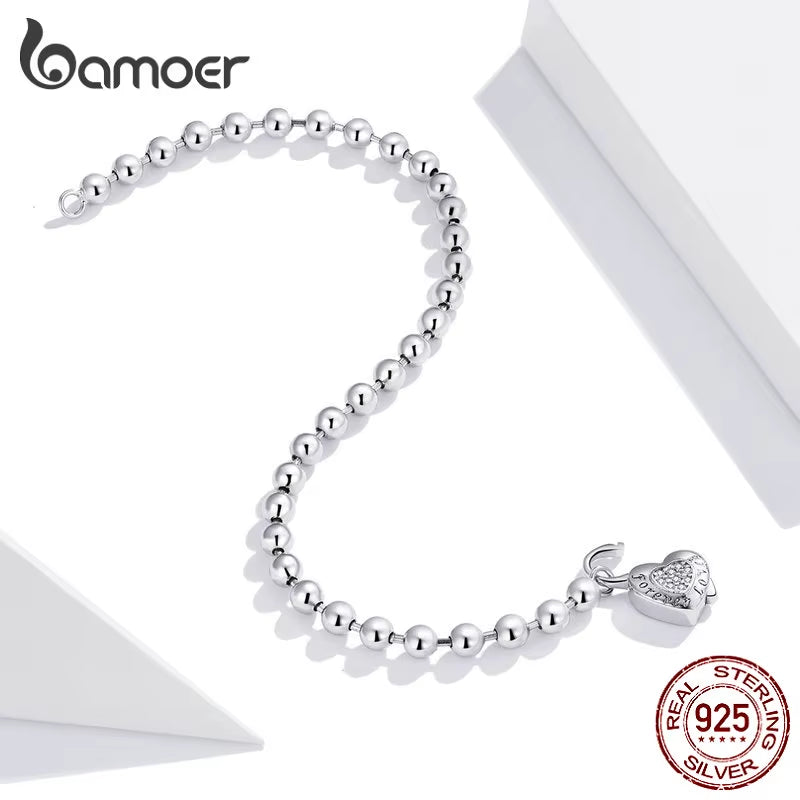 BAMEOR Silver Bead Chain Bracelet 925 Sterling Silver Simple Love Chain Women Fashion Basic Bracelets SCB203