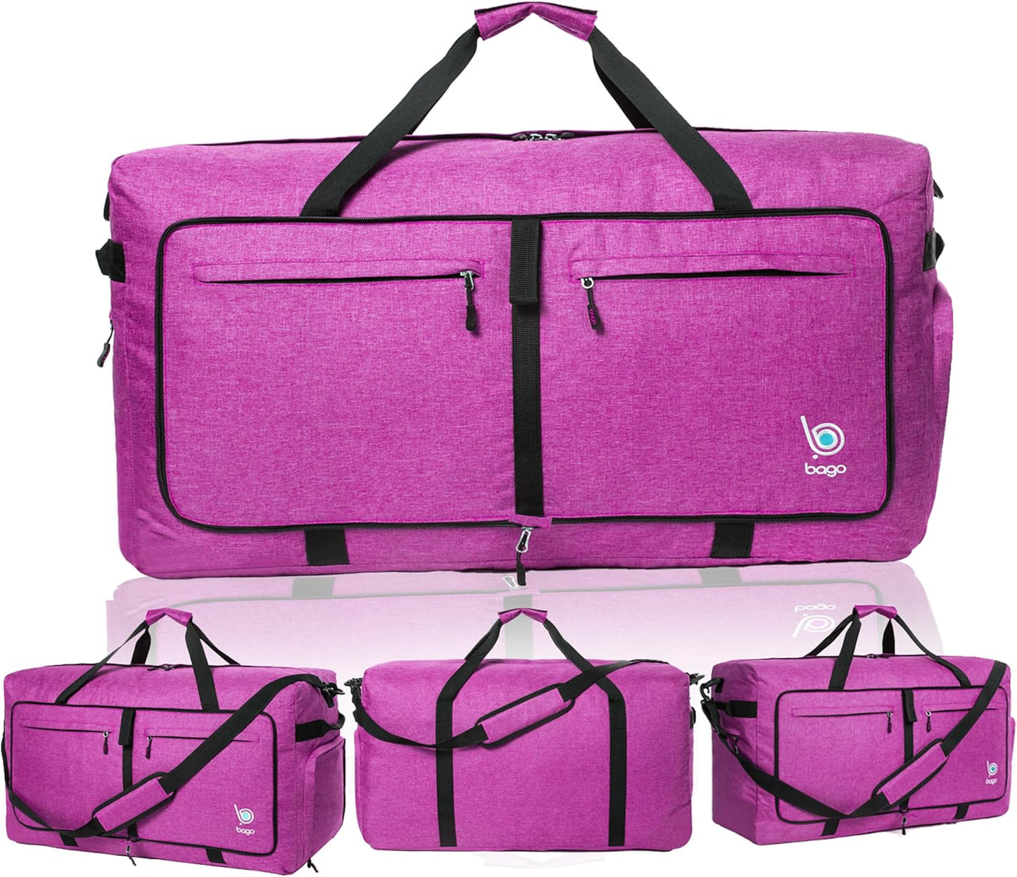 Large Foldable Duffel Bags for Traveling Women & Men - 80L Packable Duffle Bag for Travel with Shoe Compartment - Water Repellant, Heavy Duty, Lightweight Folding & Collapsible (Snowpink)