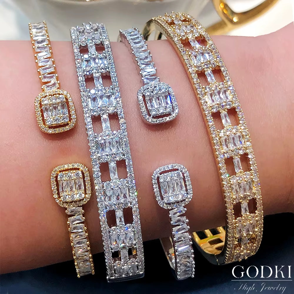 Trendy Luxury Stackable Bangle Cuff for Women Wedding Full Cubic Zircon Crystal CZ Dubai Bracelet Party Jewelry 2020