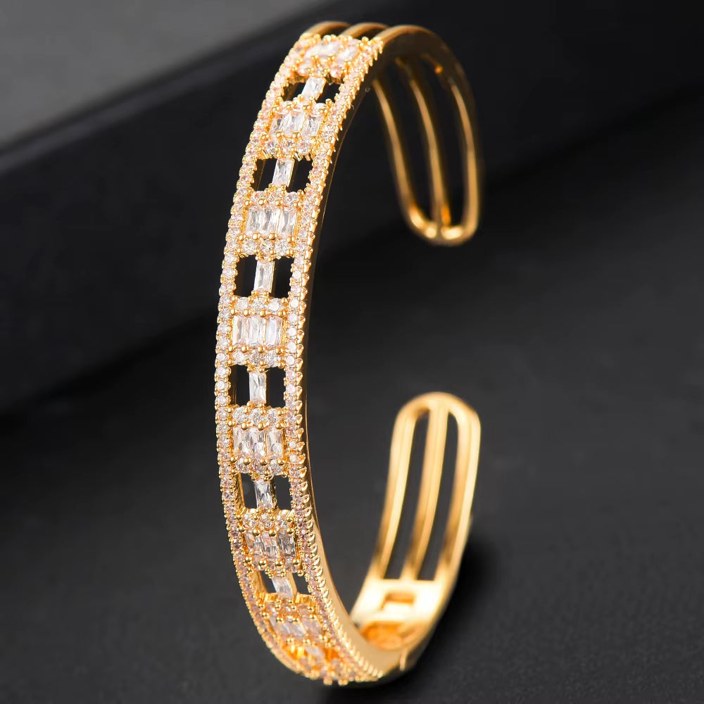 Trendy Luxury Stackable Bangle Cuff for Women Wedding Full Cubic Zircon Crystal CZ Dubai Bracelet Party Jewelry 2020