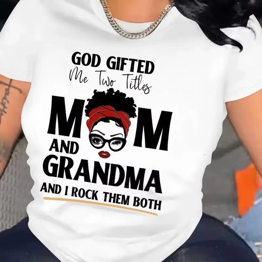 Mom & Grandma Letter Graphic Print T-Shirt for Gifts, Crew Neck Short Sleeve T-Shirt, Casual Every Day Tops, Women'S Clothing